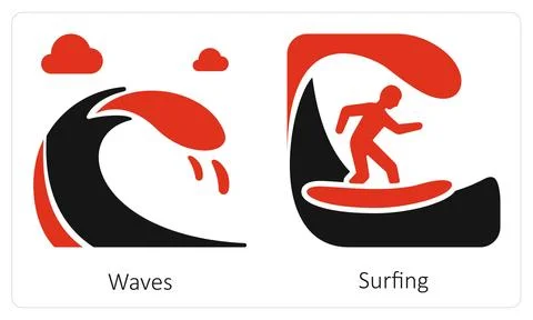 Waves and Surfing Stock Illustration