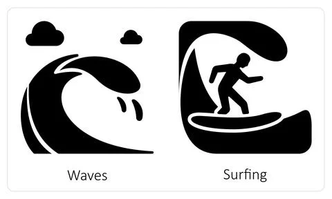 Waves and Surfing Stock Illustration