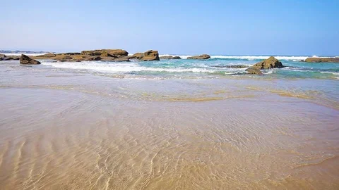 Waves and tide on the Pacific ocean beach. Summer seascape Stock Footage 91929322