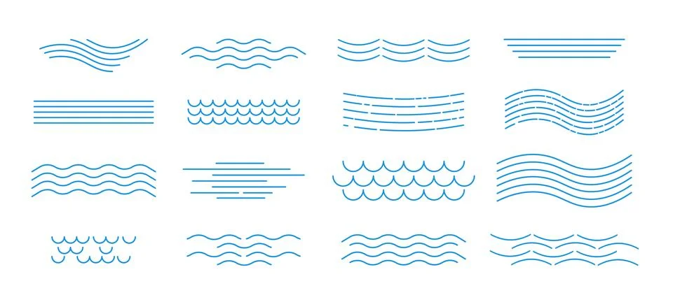 Waves and water set of simple linear illustrations イラスト素材