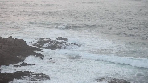 The waves ant tide on the rocky beach of Pacific ocean Stock Footage 90489818