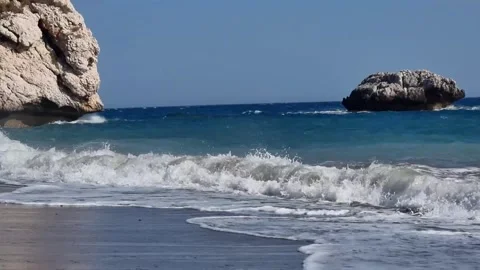 Waves at Aphrodites Beach in Cyprus Stock Footage 330860767