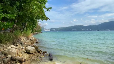 Waves are beating on a beautiful rocky shore. Stock Footage 230083738