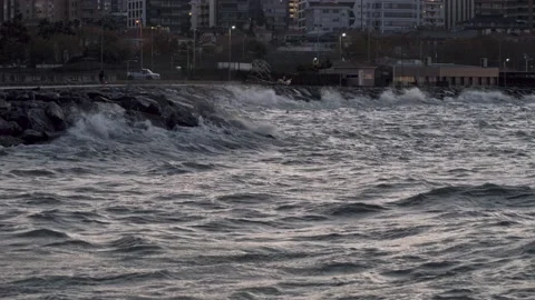 Waves are crashing on the coastline Stock Footage 166304287
