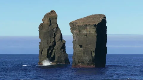 Waves Atlantic Ocean Breaking onto Rocks Stock Footage 46062282
