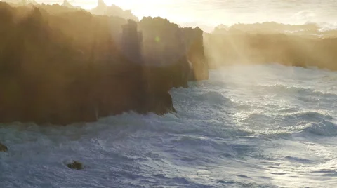 Waves Atlantic Ocean Breaking onto Rocks Stock Footage 46091061