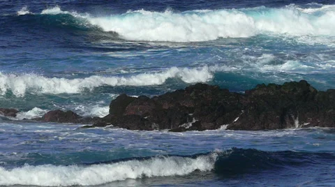 Waves Atlantic Ocean Breaking onto Rocks Stock Footage 46095462