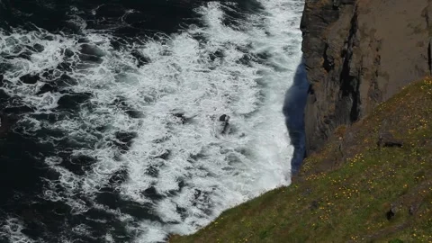 Waves of the Atlantic Ocean at the  Cliffs of Moher, Ireland Stock Footage 130896900