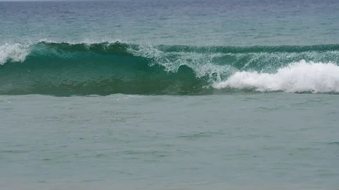 Waves on Atlantic Ocean Forming Beachbreak Barrels Slow Motion, Peniche Portugal Video stock 118148005