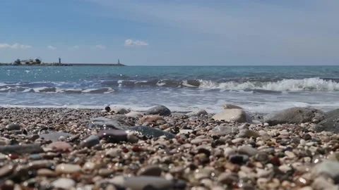 Waves on the background of the lighthouse Stock Footage 183823498