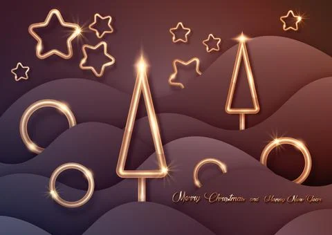 Waves background in paper cut style with golden Christmas decoration, landscape Stock Illustration