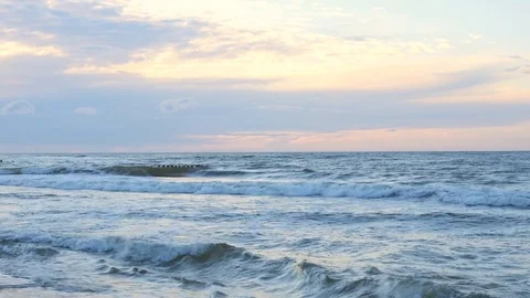 Waves on the Baltic Sea at dusk Stock Footage 79026437