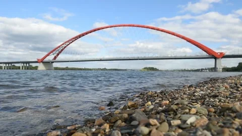Waves on the bank of the river Ob Stock Footage 93612913