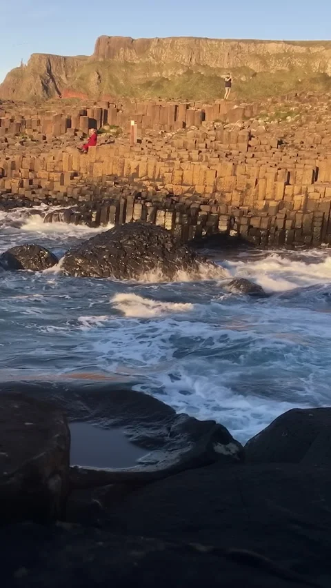 Waves on Basalt Formations Stock Footage 312345323