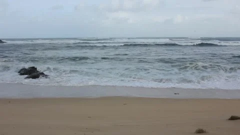 Waves in a beach in the Cantabrian sea Stock Footage 266840542