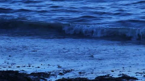 Waves on Beach at Dusk   (HD) Stock Footage 12604268