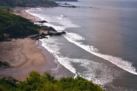 Waves in the beach in goa, captured from the sky Stock Photos