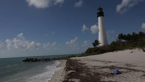Waves on Beach with Lighthouse Video stock 83975124