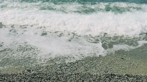 Waves on the beach in Monterosso al Mare, Cinque Terre Liguria Italy Stock Footage 156114223