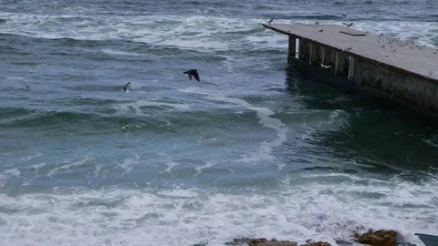 Waves on the beach near the pier Video stock 71172839