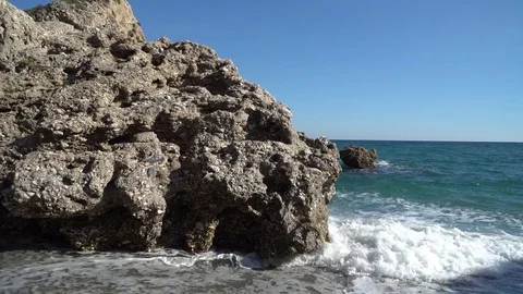 Waves on the beach of Nerja, Spain Stock Footage 82550491