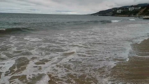 Waves on beach at Pacific Palisades Stock Footage 97966470