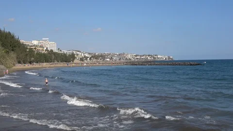 Waves on the beach in Playa del Ingles Gran Canaria Spain Stock-Footage 86073735