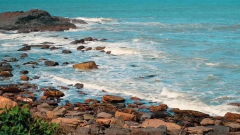 Waves on the beach rocks Stock Footage 139062505
