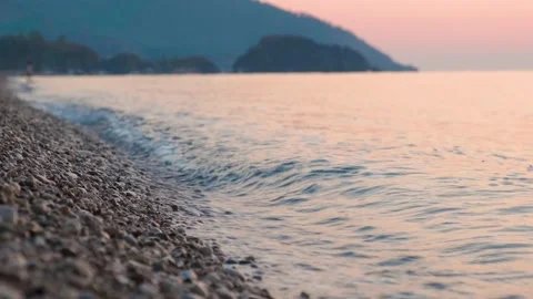 Waves on Beach. Sunset or Sunrise Time. Stock Footage 145728809