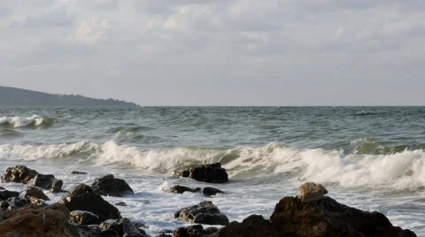 The Waves Beating Against the Rocks on the Coast Stock Footage 66783230