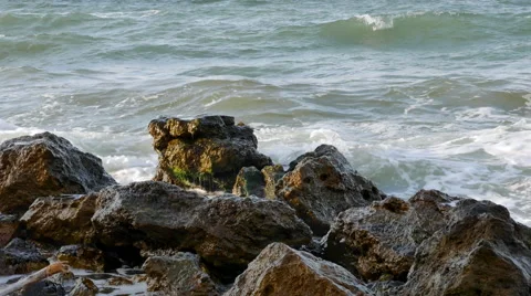 The Waves Beating Against the Rocks on the Coast Stock Footage 66783386