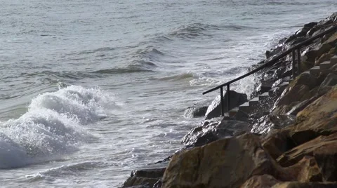 Waves Beating Against The Rocks Slow Motion Stock Footage 49726432