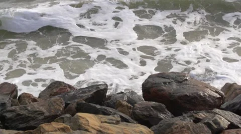 Waves Beating Against The Rocks Slow Motion Stock Footage 49739821