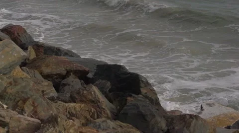 Waves Beating Against The Rocks Slow Motion Stock Footage 49748039