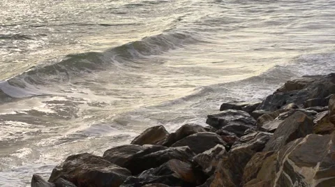 Waves Beating Against The Rocks Slow Motion Stock Footage 49752331