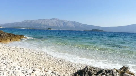 Waves on Beautiful Beach With a View Stock Footage 54909541