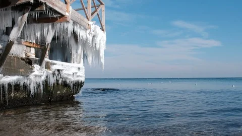 Waves on the beautiful sea in winter Stock Footage 102653045