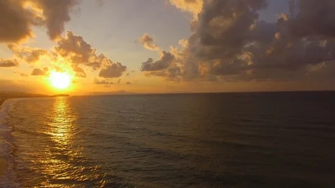 Waves. Beautiful Sunset Over The Sea With Red Sky And Clouds Video stock 100504069