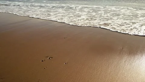 Waves beautifully roll on a sandy beach, foaming waves, 4K Stock Footage 133387220