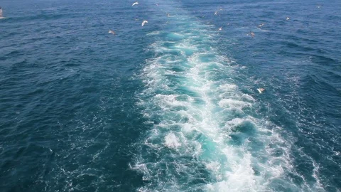 Waves behind the ship at the sea Stock-Footage 113424193