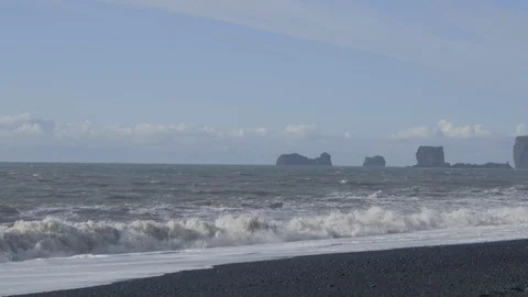 Waves on the Black Beach Stock Footage 106166545