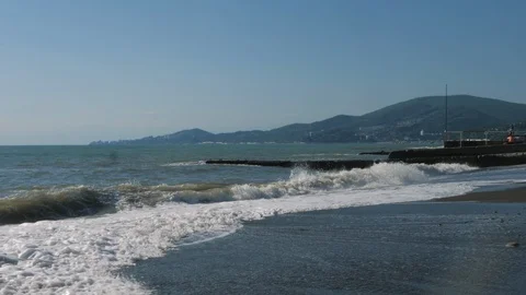 Waves on the Black Sea (long shot) Stock Footage