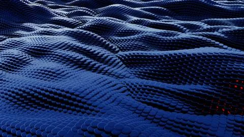Waves blue metallic liquid with reflections. 3D rendering Illustrazione stock