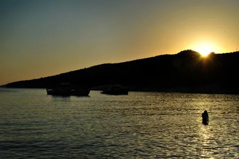 Waves On The Blue Sea with sunset Stock Photos