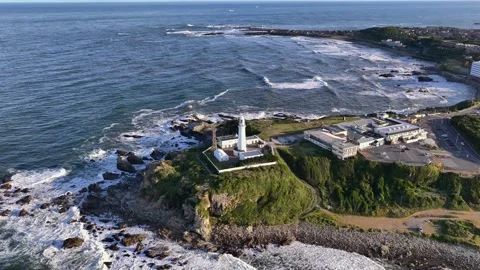 Waves Break Around Inubosaki Lighthouse on Choshi Coast, Japan Stock Footage 342263923