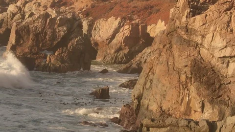 Waves break on Big Sur coast, Garrapata State Park, California Stock Footage 97665375