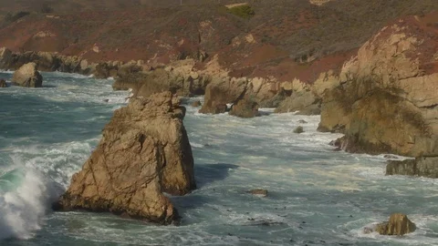 Waves break on Big Sur coast, Garrapata State Park, California Stock Footage 97668989