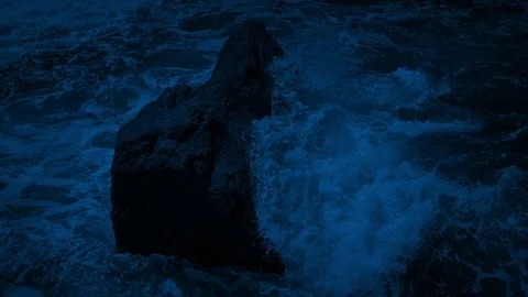 Waves Break Over Rock In The Sea At Night Stock Footage 88817023