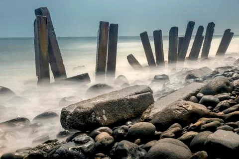 Waves Breakers at Beach Stock Photos