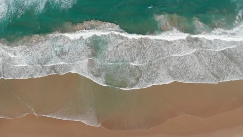 Waves breaking aerial top view beautiful beach seascape Australia Stock Footage 90468297